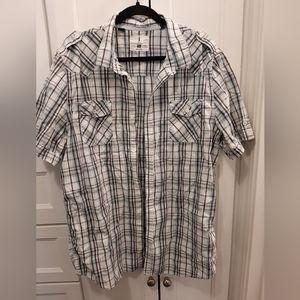 I Jeans by Buffalo men's casual button down shirt XXL white with brown and teal